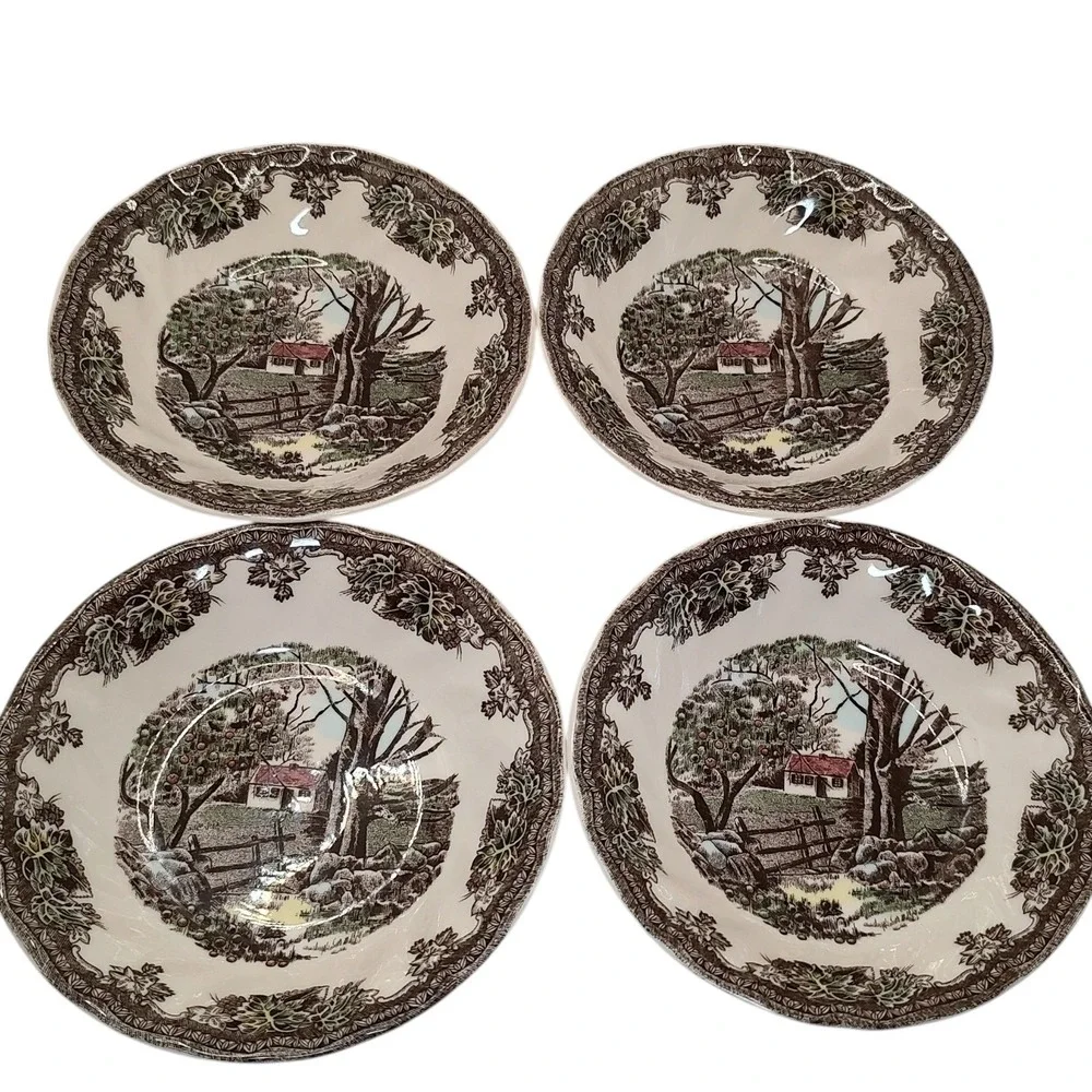 Vintage Johnson Bros Berry Bowls Fruit‎ The Stone Wall Set of Four Five Inch